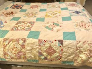 Vtg handmade quilt 80 X 68 Diamond pattern very old hand Sewn And quilted - 50’s 3