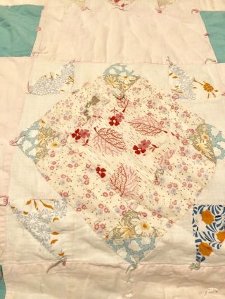 Vtg handmade quilt 80 X 68 Diamond pattern very old hand Sewn And quilted - 50’s 6