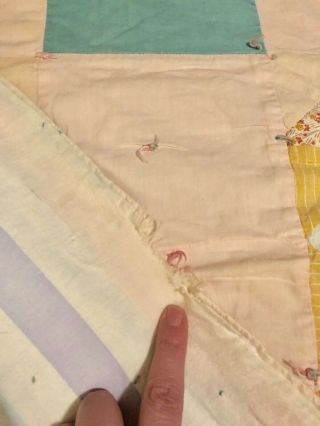 Vtg handmade quilt 80 X 68 Diamond pattern very old hand Sewn And quilted - 50’s 8