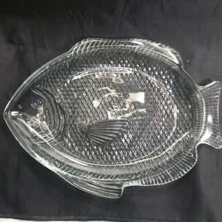 Clear Glass Fish Shaped Serving Platter,  Oven Proof 11 " X 8 " Made U.  S.  A