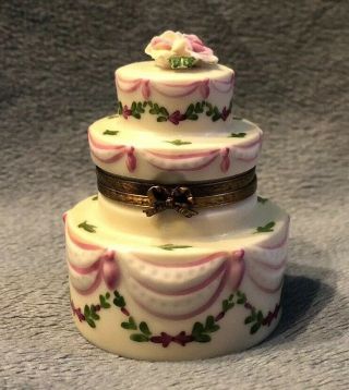 Limoges France Peint Main Rochard Three Tier Cake Trinket Box