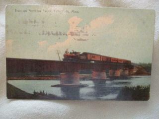 1909 Post Card Little Falls Minn Train On Northern Pacific