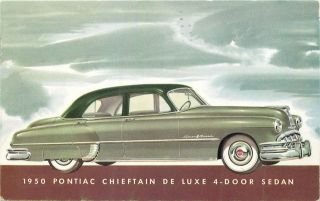 1950 Pontiac Chieftain De Luxe 4 - Door Sedan Automobile Adv.  Chrome Postcard