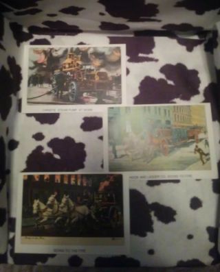 3 Vintage Post Cards Lithograph Uncirculated Going To The Fire And At Work.