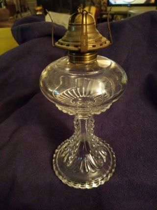 Vintage Glass Oil Lamp Base With Queen Ann Burner