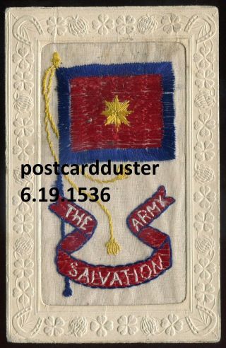 1536 - Salvation Army 1910s Flag.  Embroidered Silk Postcard