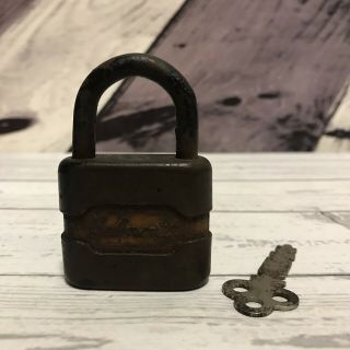 Antique Belmont Embossed Padlock Old Vintage Lock With Key
