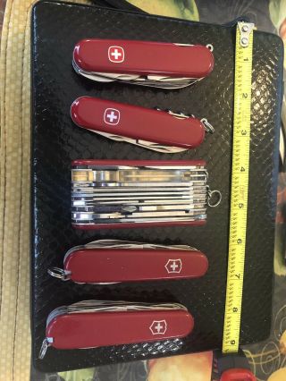 2 Victorinox And 3 Wenger Red Swiss Army Swisschamp Multi Knife Tool