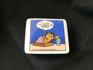 Vintage Garfield The Cat Ceramic Trinket Box 1981 Enesco I Love To Wake Up Early
