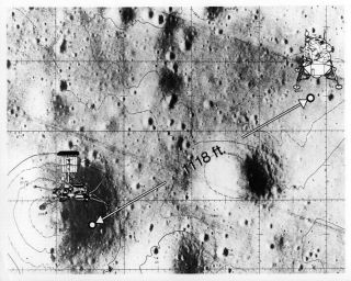 Apollo 12 / Orig Nasa 8x10 Press Photo - Moon Landing Site With Surveyor
