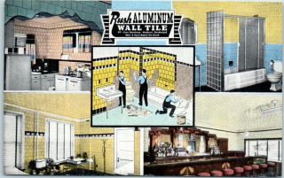 1940s Chicago Advertising Postcard " Rush Aluminum Wall Tile " Multi - View Linen
