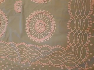 Vintage Pink Green White Chenille Bedspread Twin 3