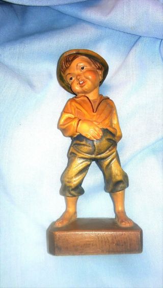 Hand Carved Wooden Statue Of Italian Boy,  C 1930s - 40s,  6 " High,  Well Done