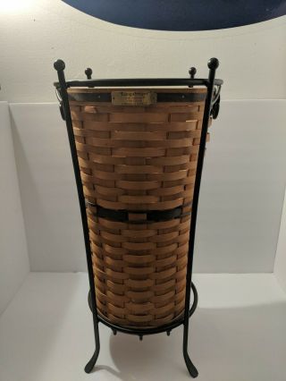 Longaberger Foundry Wrought Iron Full Size Umbrella Stand With Basket Rare