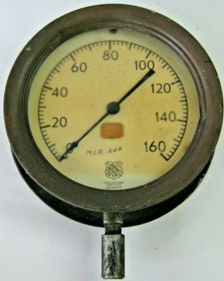Antique 7 " 160 Psi Boiler Pressure Gauge Ashcroft Brass Front Steampunk