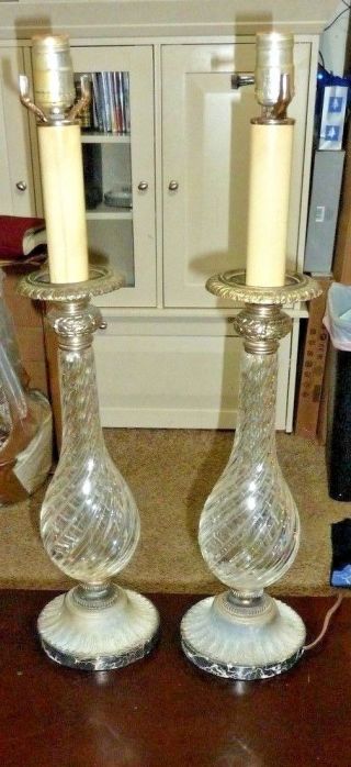 Vintage Lead Crystal Table Lamp West Germany 25 " Weighted Marble Bottom 1 Pair