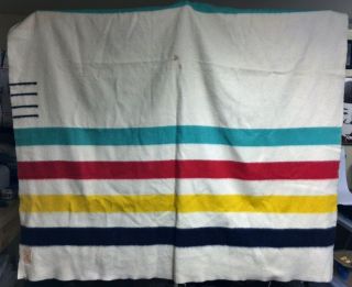Vintage Hudson Bay 4 Point Thick Wool Stripe Blanket 71 X 89 Camp Rustic