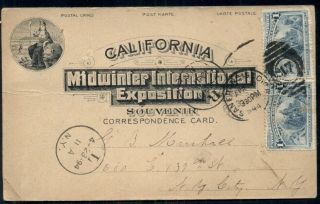 1894 California Midwinter Expo Official Card W/2 1¢ Columbians Tied Vf