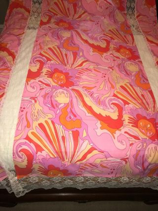 Vintage Pink Mod Lace Twin Bed Cover Coverlet Bedspread Fabric
