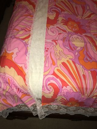 Vintage Pink Mod Lace Twin Bed Cover Coverlet Bedspread Fabric 2