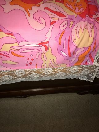 Vintage Pink Mod Lace Twin Bed Cover Coverlet Bedspread Fabric 4