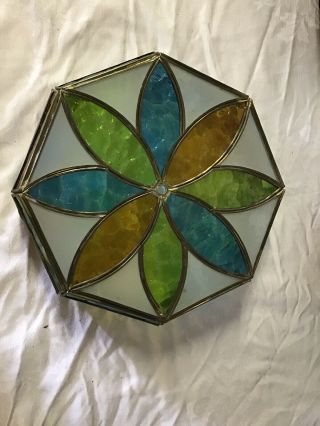 Antique Vintage Leaded Stained Slag Art Glass Lamp Shade Flower Pattern