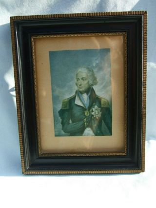 Antique George Baxter Oil Print Of Admiral Lord Nelson In Frame.