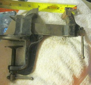 Antique Stanley Bench Vise 763,  2 " Jaws,  Clamp Base,  Anvil,  Sweetheart Logo,  Rare