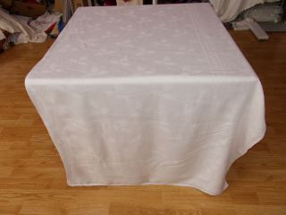 68x97 Vintage Antique Christmas Holly White Irish Linen Double Damask Tablecloth
