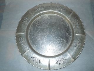 Vintage Forman Family Hand Wrought Aluminum Etched Floral Serving Platter Tray