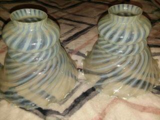 Pair Opalescent Swirl Art Glass Lamp Shades 7 " Dia 5.  5 " Tall 2.  25 " Fitter