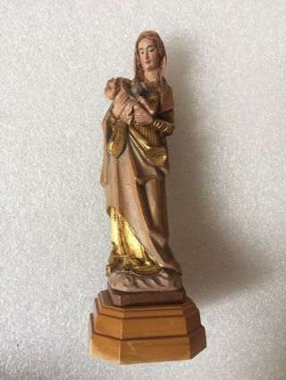 Vintage Carved Wood 6 " Statue Anri Italy Madonna Holy Mary & Child