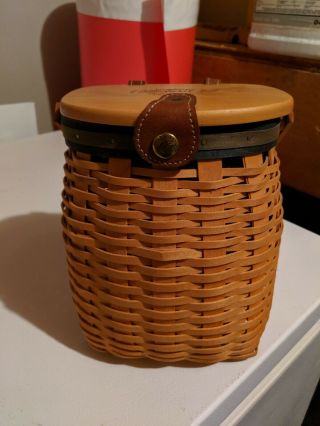 Longaberger Basket 5 Year Charter Member Basket With Leather Snap Closure.