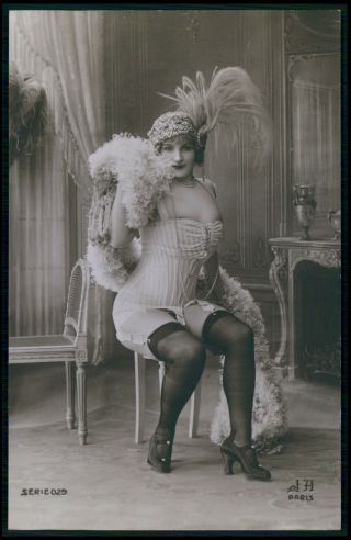 Photo French Risque Corset Near Nude Showgirl Old 1920s Postcard