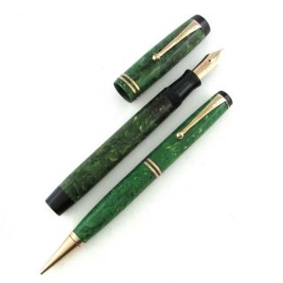 Vintage Jade Green Parker Duofold Fountain Pen & Mechanical Pencil Set