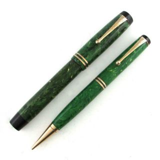 Vintage Jade Green Parker Duofold Fountain Pen & Mechanical Pencil Set 7