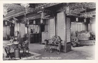Chinese Room In Smith Tower Seattle Washington Rppc Real Photo Postcard 1940 