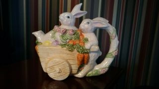 Vintage Bunny Rabbit Garden Cart Teapot