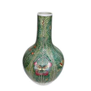 Chinese Cabbage Bok Choy Famille Verte Bottle Vase With Butterfly Dragonfly 16 "