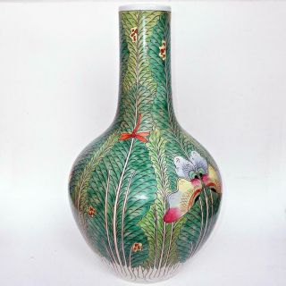 Chinese Cabbage Bok Choy Famille Verte Bottle Vase with Butterfly Dragonfly 16 