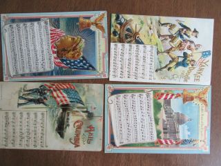 4 Patriotic Post Cards Songs Embossed