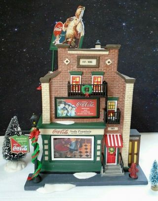 Dept 56 Coca - Cola Soda Fountain Lighted Porcelain House Christmas In The City