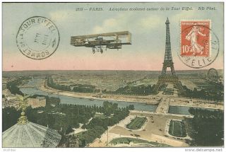 Vintage Postcard Eiffel Tower Paris France Airplane Aviation Aircraft Gustave