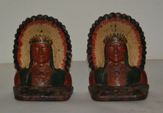 Antique Cast Iron Indian (full Head Dress) Book Ends
