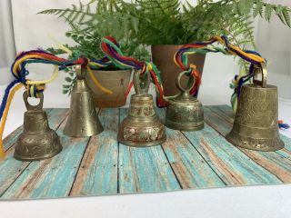 Vintage Etched Brass Bells Bells Of Sarna India Chime Rainbow Rope 2