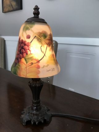 Glynda Turley Lamp Reverse Painted Glass Shade,  Signed And Dated.