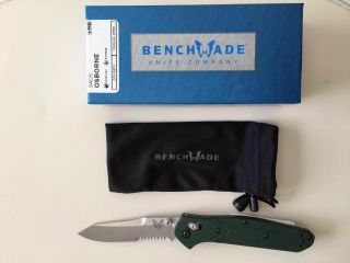 Benchmade 940s Osborne Folding Knife Satin Serrated Blade Green Aluminum