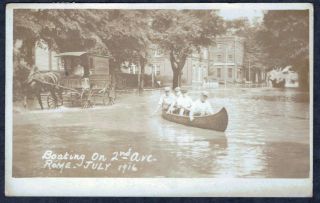 Rppc 1916 Flood & Boating On 2nd Av.  Rome,  Georgia Ga Postcard