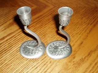 Collectible Perletinn Pewter Candle Holders,  Tray & Vase Norway 4