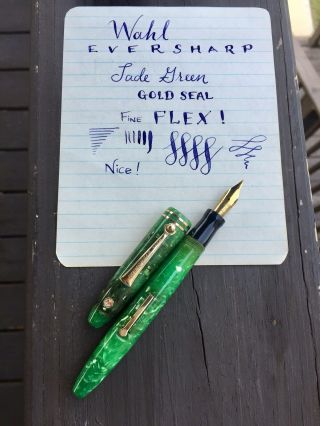 Wahl Eversharp Fountain Pen,  Jade Green,  Fine Flex Nib,  Gold Seal,  Restored 2